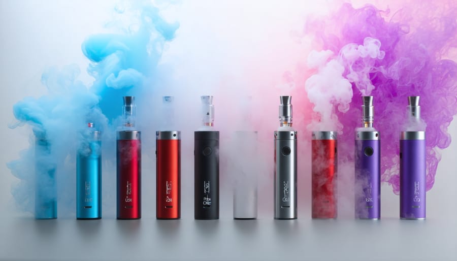 Premium vaping device and accessories on desk with Amsterdam street view in background